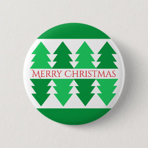 Simple Red Merry Christmas Green Tree Design Button