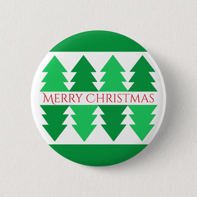 Simple Red Merry Christmas Green Tree Design Button (Front)