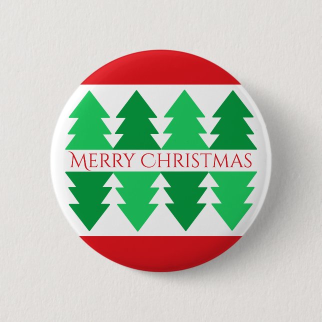 Simple Red Merry Christmas Green Tree Design Button (Front)
