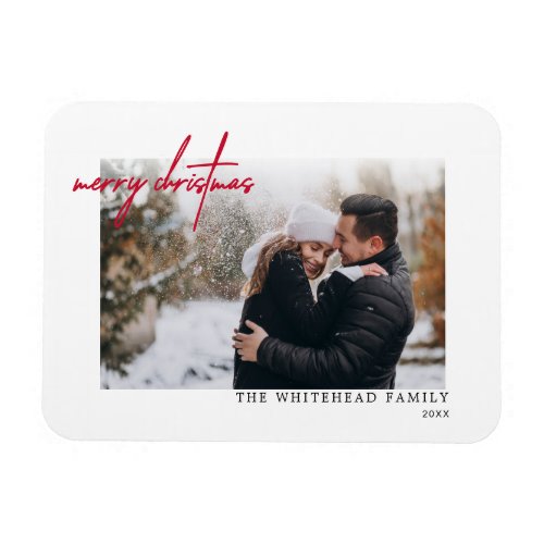 Simple Red Merry Christmas White Card Magnet