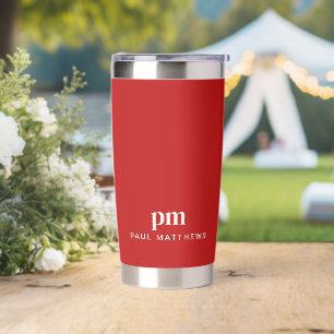 Simple Red Minimal Custom Monogram and Name Insulated Tumbler