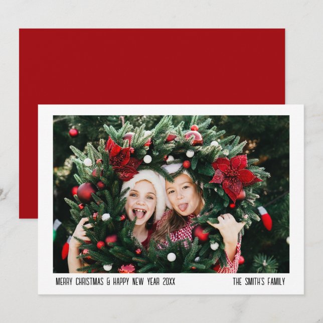 Simple Red Minimalist Christmas Photo Cards (Front/Back)