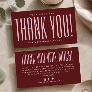 Simple red minimalist thank you business card
