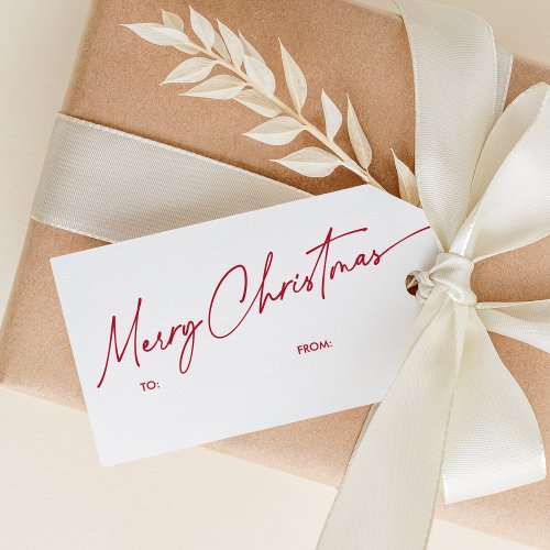 Simple Red Modern Calligraphy Script Christmas Gift Tags