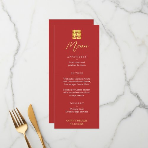 Simple red modern Chinese wedding double happiness Menu