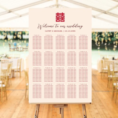 Simple red modern Chinese wedding seating chart Fo Foam Board