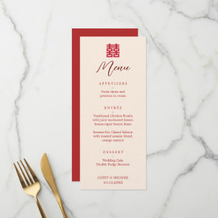 Simple red modern double happinessChinese wedding Menu