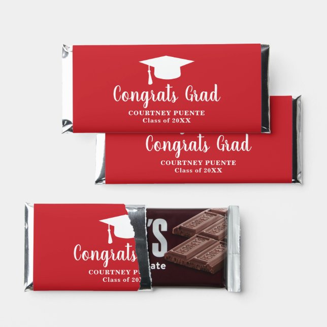 Simple Red Modern Graduation Hershey Bar Favors (Front)