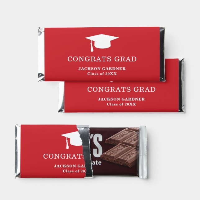 Simple Red Modern Graduation Hershey Bar Favors (Front)