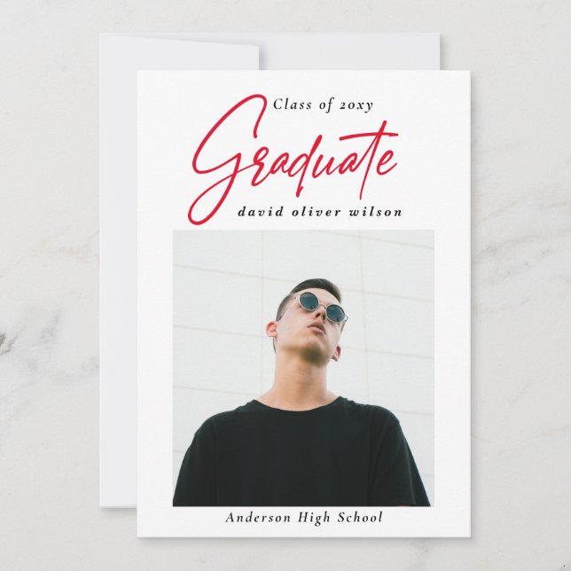Simple Red Modern Minimalist 2 Photo Graduation  Invitation (Front)