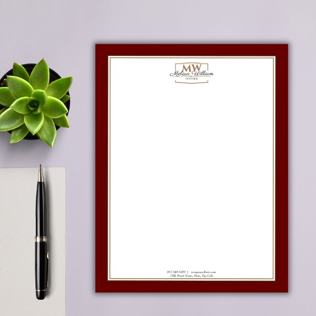Simple Red Monogram Business Letterhead (Creator Uploaded)