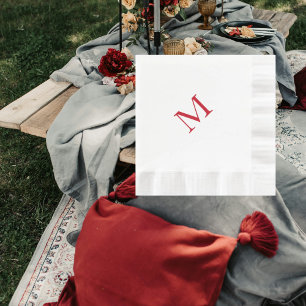 Simple Red Monogram Coined Luncheon Napkins