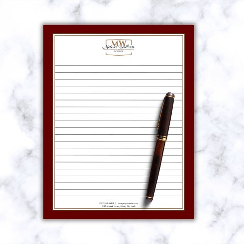 Simple Red Monogram Lined Business Notepad