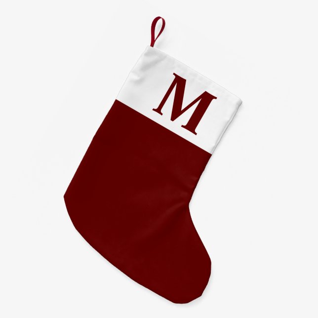 Simple Red Monogram Personalized Christmas Small C Stocking (Front (Hanging))