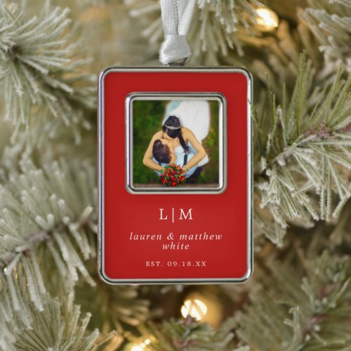 Simple Red Monogram Photo Elegant Christmas Ornament