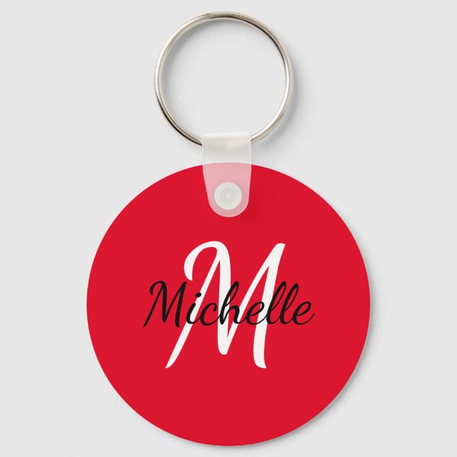 Simple Red Monogrammed Keychain (Front)