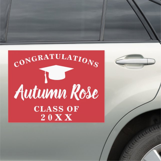 Simple Red Mortar Board Modern Graduation Car Magnet (In Situ)