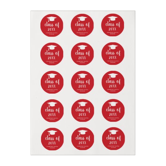 Simple Red Mortar Board Modern Graduation Edible Frosting Rounds (Sheet)