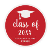 Simple Red Mortar Board Modern Graduation Edible Frosting Rounds (Front)