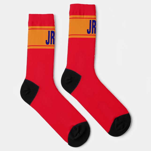 Simple Red Orange and Blue with Monogram Socks (Right)