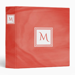 Simple Red Orange Subtle Marble Modern Monogram 3 Ring Binder