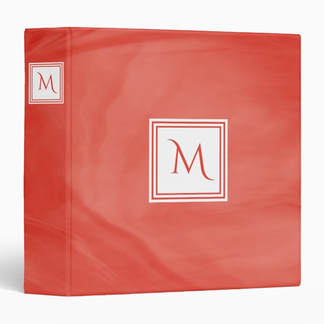 Simple Red Orange Subtle Marble Modern Monogram 3 Ring Binder (Front/Spine)