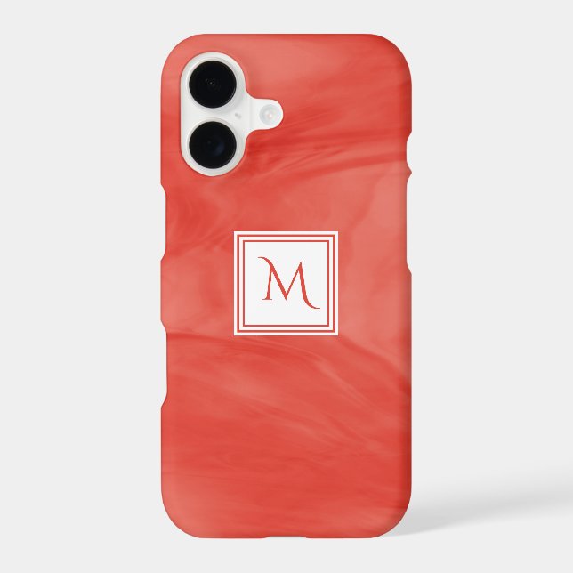 Simple Red Orange Subtle Marble Modern Monogram Iphone Case (Back)