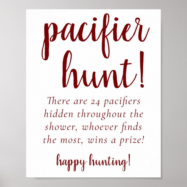 Simple Red Pacifier Hunt | Candy Apple Shower Game Poster (Front)