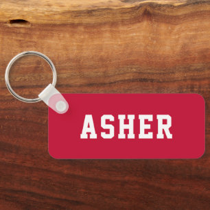 Simple Red Personalized School Backpack Name Tag Keychain