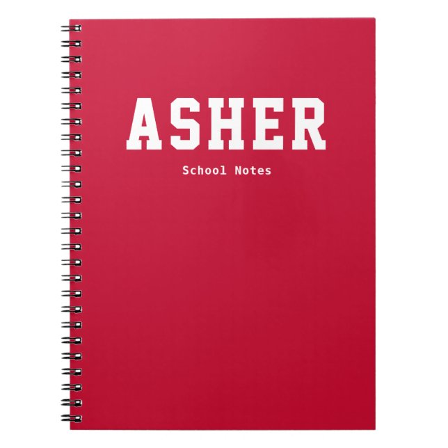 Simple Red Personalized School Notes  Notebook (Front)