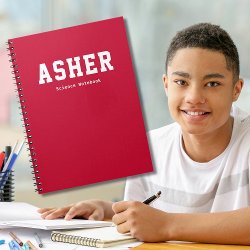 Simple Red Personalized School Subject  Notebook