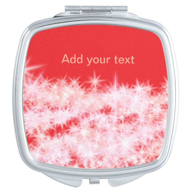 Simple red pink glitt sparkle stars add your text  compact mirror (Front)