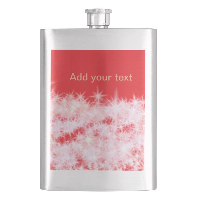 Simple red pink glitt sparkle stars add your text  flask (Front)