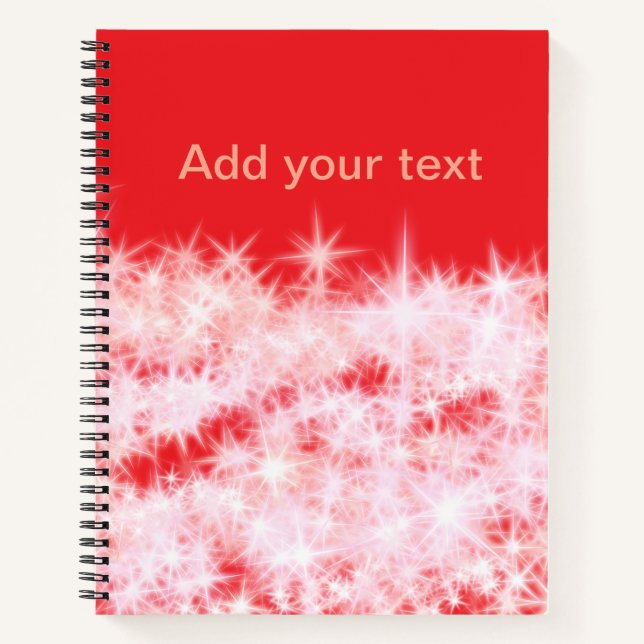 Simple red pink glitt sparkle stars add your text  notebook (Front)