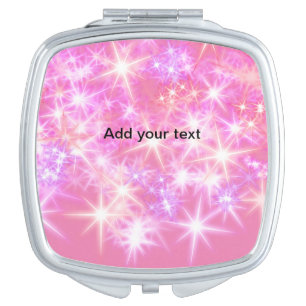 Simple red pink glittersparkle stars add your text compact mirror