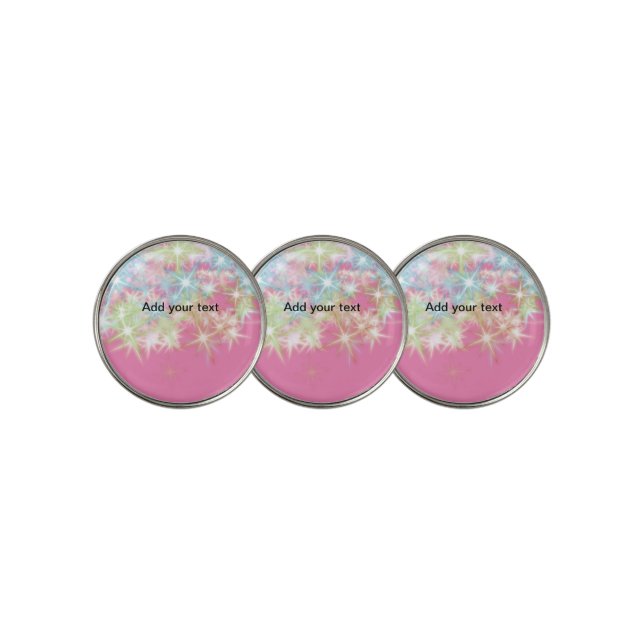 Simple red pink glittersparkle stars add your text golf ball marker (3 Up)