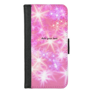Simple red pink glittersparkle stars add your text iPhone 8/7 wallet case