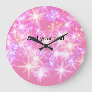 Simple red pink glittersparkle stars add your text large clock