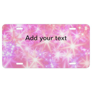 Simple red pink glittersparkle stars add your text license plate