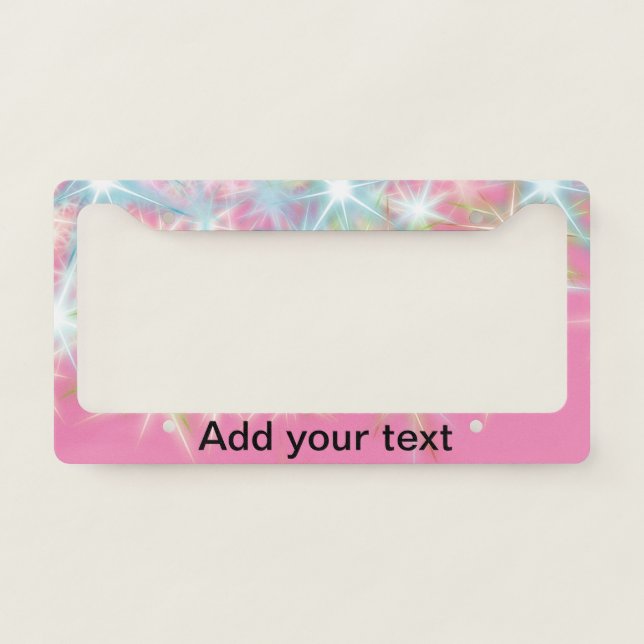 Simple red pink glittersparkle stars add your text license plate frame (Front)