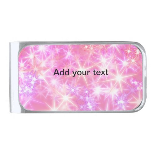 Simple red pink glittersparkle stars add your text silver finish money clip