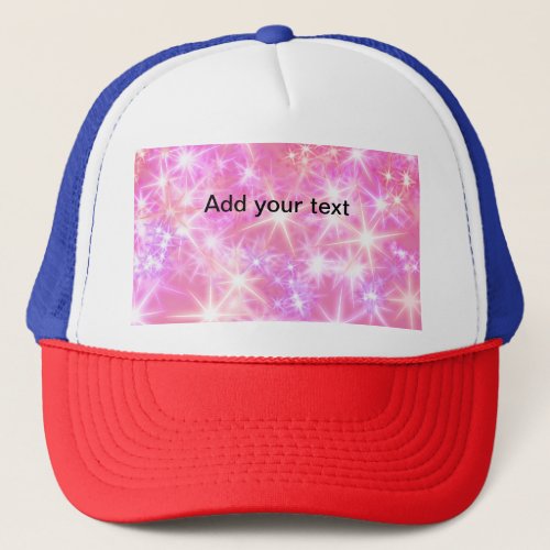 Simple red pink glittersparkle stars add your text trucker hat