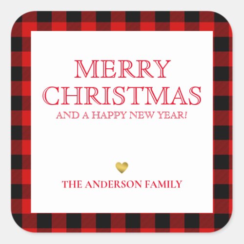 Simple Red Plaid Merry Christmas Gift Tag Stickers