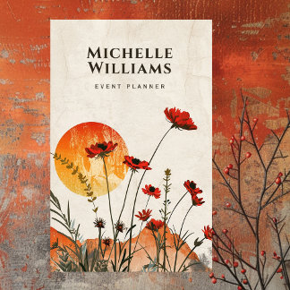 Simple Red Poppies Boho Wildflowers Sunset Business Card