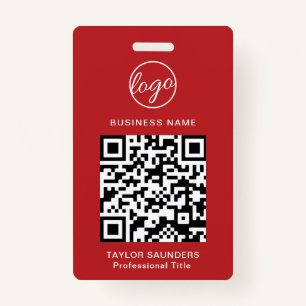 Simple Red QR Code Employee ID Badge