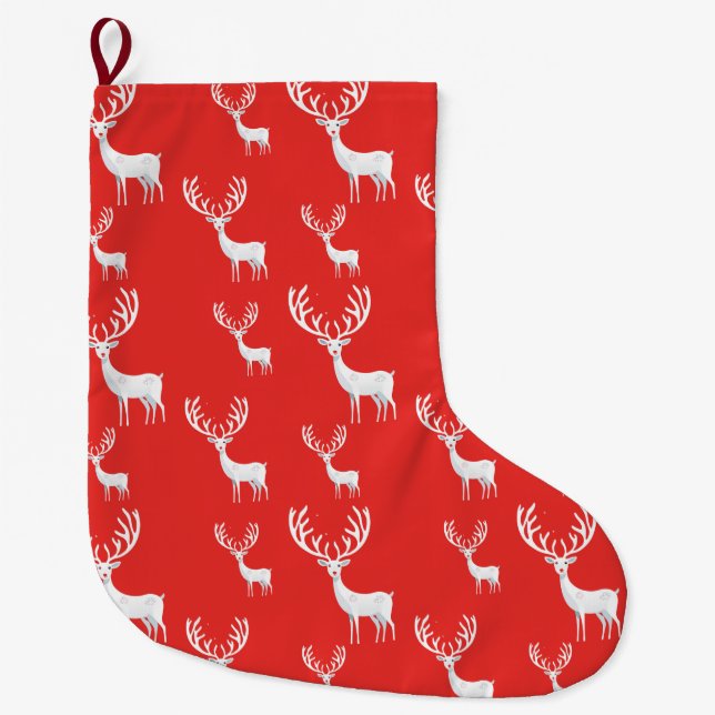 Simple Red Reindeers christmas Xmas Pattern Large Christmas Stocking (Front)