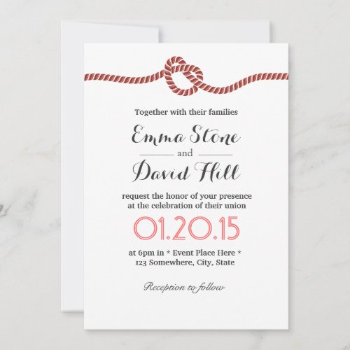 Simple Red Rope Knot Wedding Invitations 5" X 7" Invitation Card