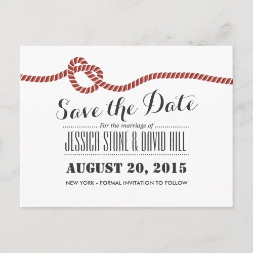 Simple Red Rope Knot Wedding Save the Date Announcement Postcard