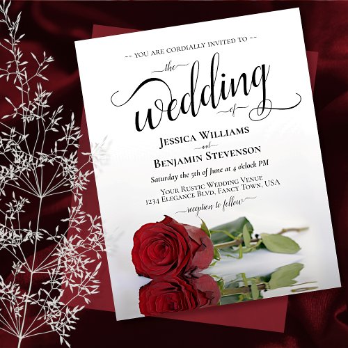 Simple Red Rose Elegant BUDGET Wedding Invitation