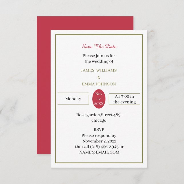 Simple Red Save The Date Custom (Front/Back)